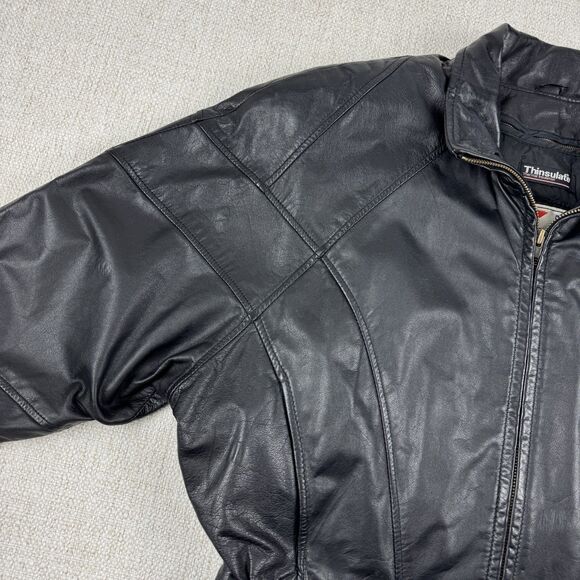 Vintage Wilson Leather Jacket Womens Large Black Thinsulate Removable Liner - Picture 5 of 16